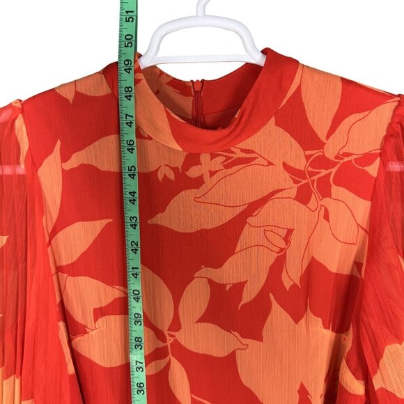 Melonie T NWT Women 12 Chiffon Ruffle Artsy Leaf Tiered Dress 3/4 Balloon Sleeve - Picture 10 of 16